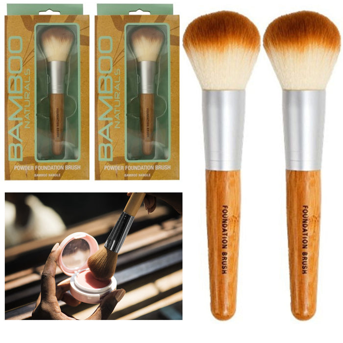 2 Brush Bamboo Face Base Liquid Foundation Cosmetic Makeup Blush Loose Powder