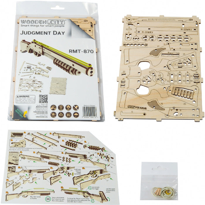 Wooden Shotgun Rubber Band Gun Pistol Mechanical Small 3D Model Wood Puzzle DIY
