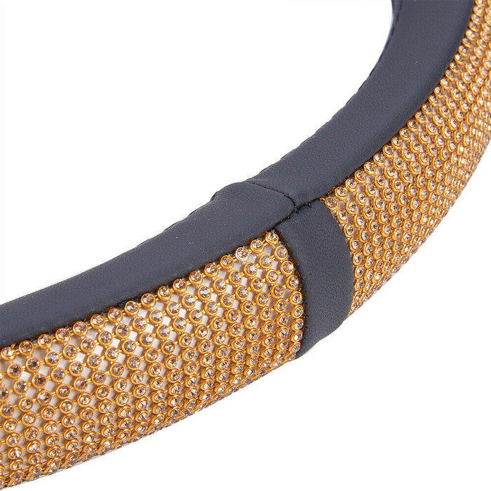 Bling Steering Wheel Cover Gold Crystal Diamond Leather Car SUV Wheel Protector