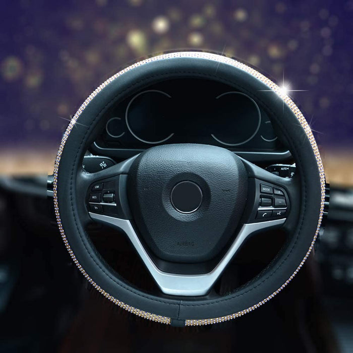 Bling Steering Wheel Cover Gold Crystal Diamond Leather Car SUV Wheel Protector