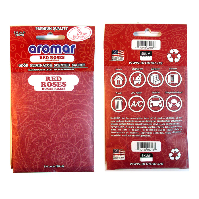 6 Red Rose Scented Aroma Sachet Drawer Bag Large Fresh Scent Air Freshener Pouch