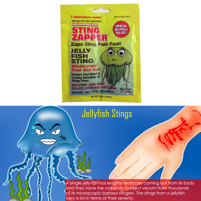 2 Pack Sting Zapper Jellyfish Sea Life First Aid Medicated Gel Wipe Fast Relief