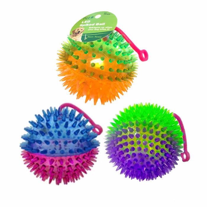 2 Pc Spike Balls Flashing LED Light Up Squeak Bounce Pets Dog Cat Puppy Toy 5"