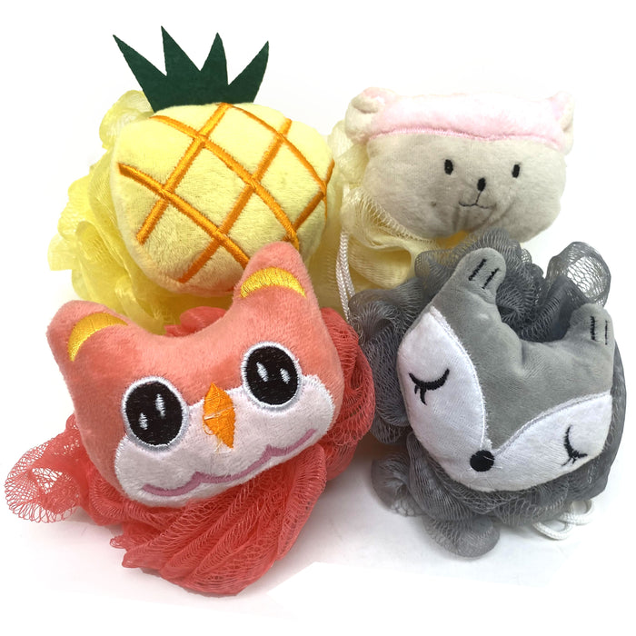 1 Kids Mesh Sponge Toy Pouf Puff Bath Sponges Scrub Stuffed Animal Shower Loofah