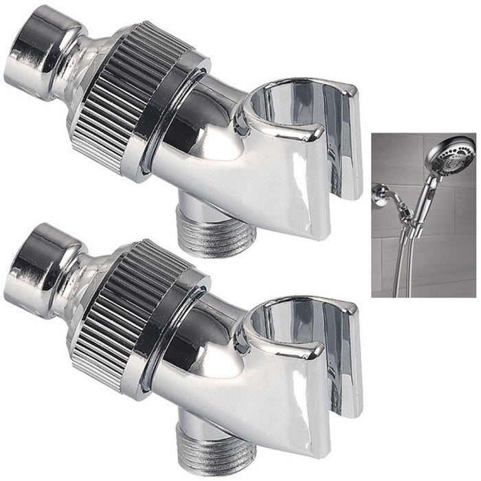 2 Pc Chrome Shower Head Holder Arm Wall Mount Universal Handset Bathroom Plastic