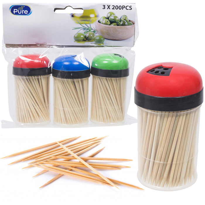 600 Bamboo Wooden Toothpicks Natural Round Fruit Picks Catering Party Oral Care