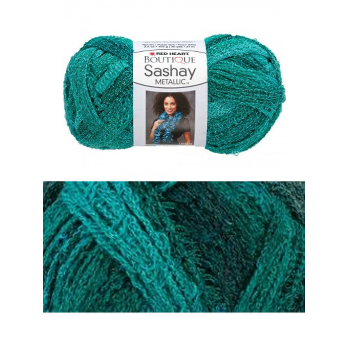 4 X Yarn Crochet Knitted Scarf Malachite Metallic Green Teal Sashay Knit Aqua