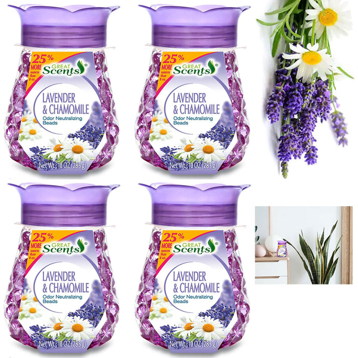 4 Lavender Chamomile Odor Eliminator Beads Neutralizing Gel Air Freshener Aroma
