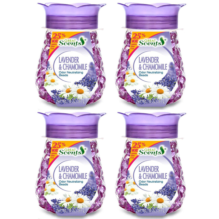 4 Lavender Chamomile Odor Eliminator Beads Neutralizing Gel Air Freshener Aroma