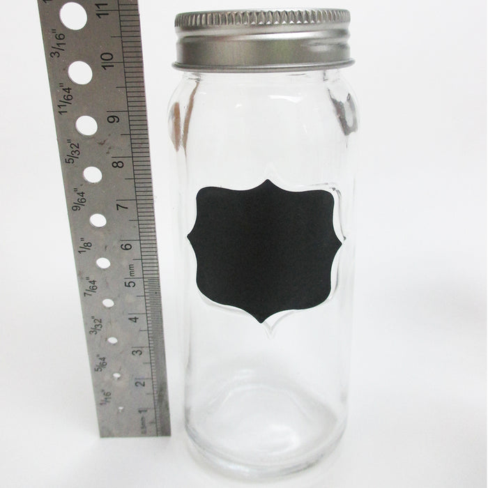 Set Of 6 Glass Spice Jars Chalkboard Storage Caps 3.7 Oz Clear Container Kitchen