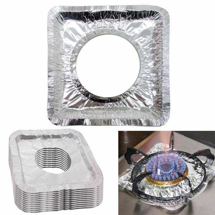 96 Disposable Aluminum Foil Square Gas Burner Stove Bib Liners Covers Drip Pan
