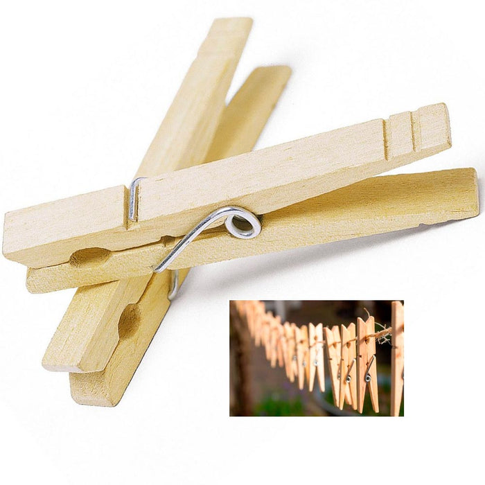 130 Wooden 3 1/4" Inch Large Clothespins Laundry Spring Wood Clothes Pins Crafts