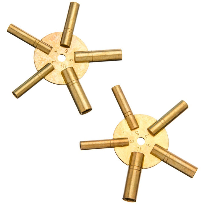 2 Pc Clock Winding Brass Key Set Even & Odd Numbers Universal Wall Clock Keys