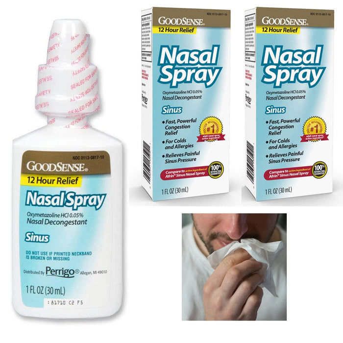 2 Allergy Sinus Nasal Spray Decongestant Mist 12 Hour Mucus Relief Oxymetazoline