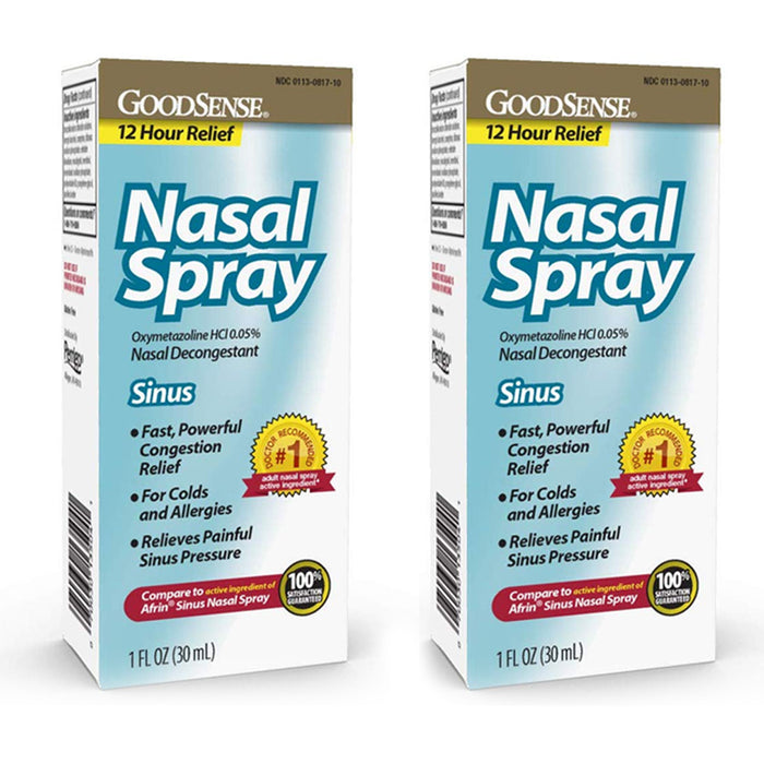2 Allergy Sinus Nasal Spray Decongestant Mist 12 Hour Mucus Relief Oxymetazoline