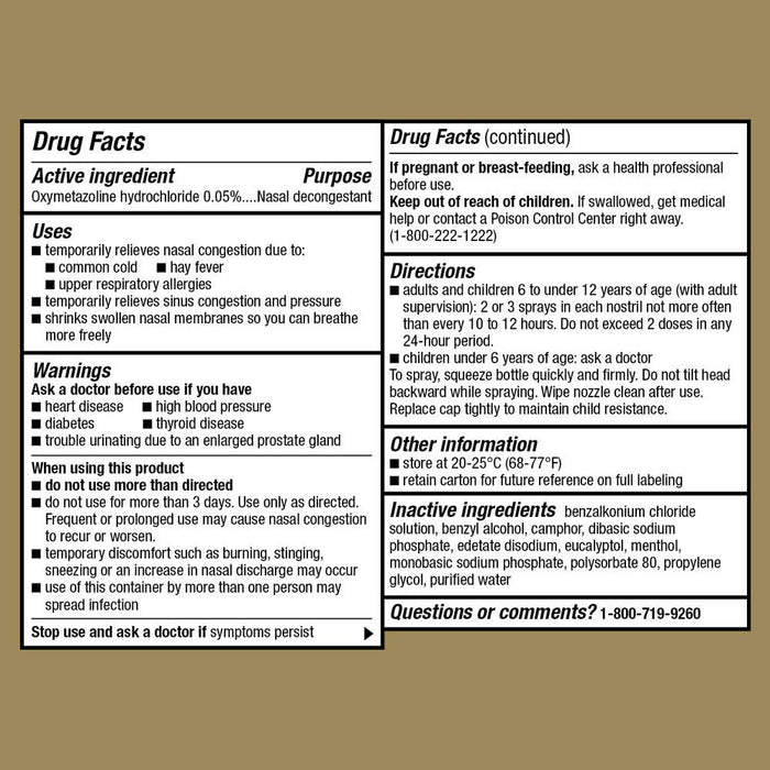 2 Allergy Sinus Nasal Spray Decongestant Mist 12 Hour Mucus Relief Oxymetazoline