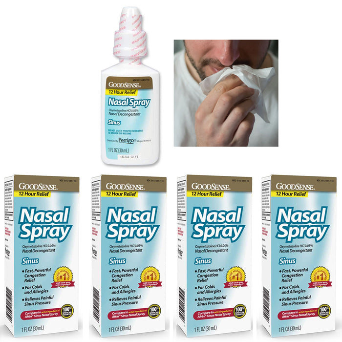 4 Allergy Sinus Nasal Spray Decongestant Mist 12 Hour Mucus Relief Oxymetazoline