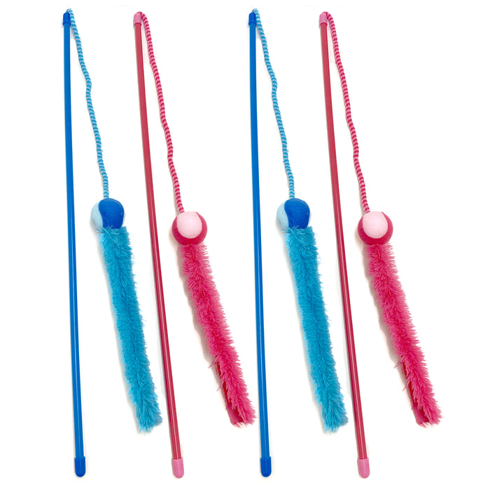 4PC Interactive Cat Ball Teaser Wand Exerciser Playing Toys Tassel String Kitten