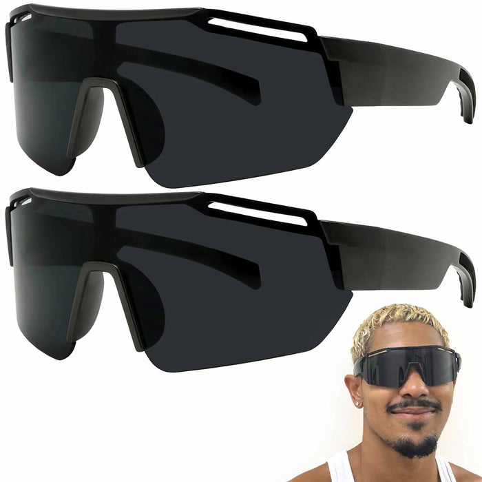 2 Pc Men Women Sunglasses Fashion Oversize Shield Sports Wrap Shades Glasses