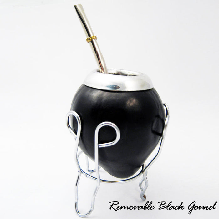 ARGENTINA MATE GOURD GREEN TEA STRAW BOMBILLA INFUSION CUP SILVER NEW SET B 3875