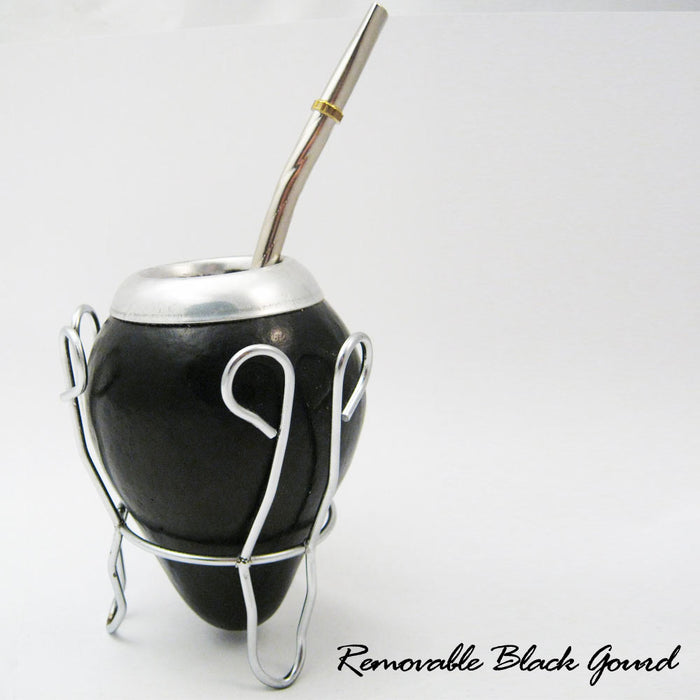 ARGENTINA MATE GOURD GREEN TEA STRAW BOMBILLA INFUSION CUP SILVER NEW SET B 3875