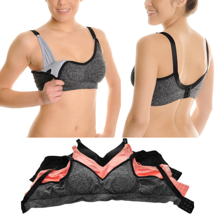 3 Comfort Strap Wire Free Bra Breastfeeding Nursing Maternity Removable Pad L XL