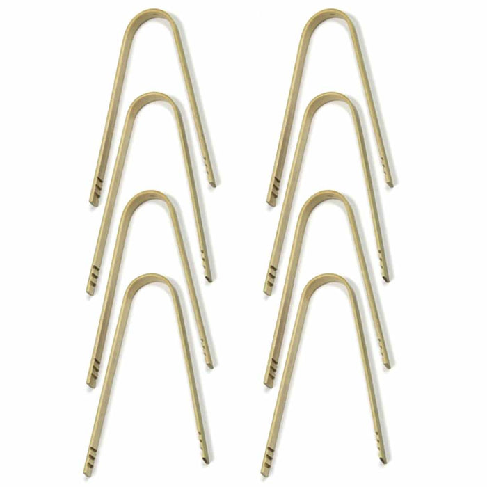 8 Pc Mini Tongs Bamboo Wood Natural Disposable Small Utensil Toast Appetizer 4"