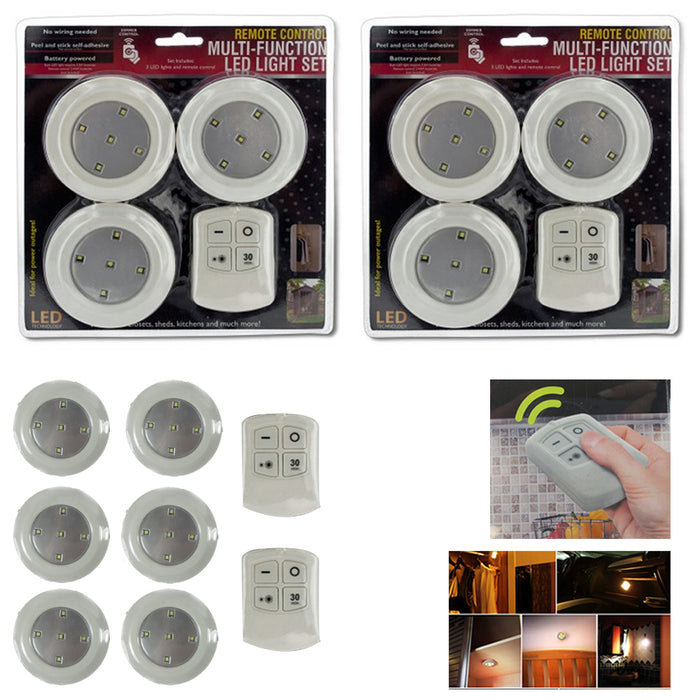6Pcs Wireless LED Remote Control Battery Under Cabinet Night Light Wall Lamp