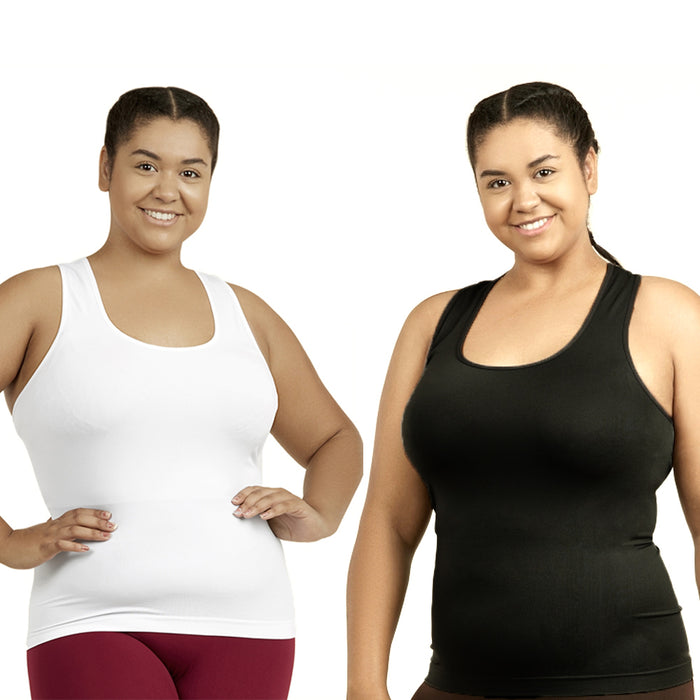 2 Pc Women Plus Size Basic Cami Tank Tee Racerback Stretch Shirt Top Black White