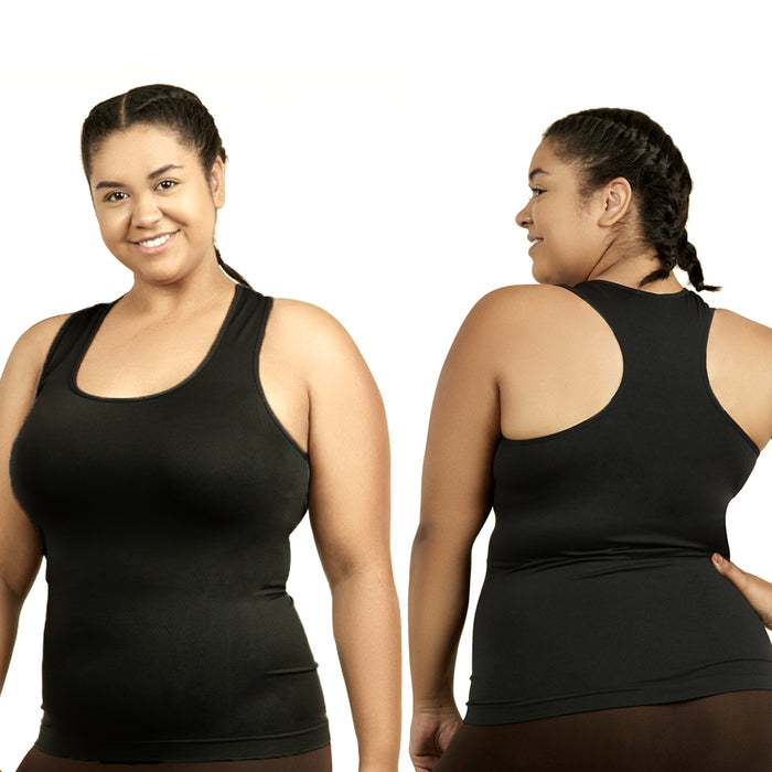 2 Pc Women Plus Size Basic Cami Tank Tee Racerback Stretch Shirt Top Black White