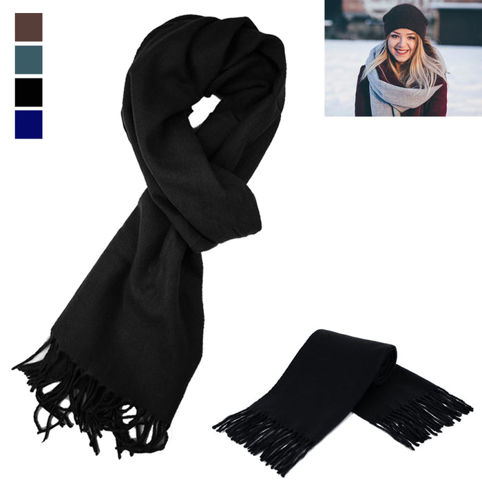 Soft Cashmere Feel Scarf Winter Warm Plaid Solid Colors Scarves Mens Womens Cozy