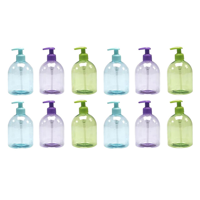 12 Pack Plastic Dispenser Refillable Bottle Hand Liquid Soap Pump Lotion 17.5 Oz