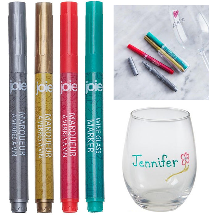4pc Joie Metallic Paint Markers Pens Wine Glass Washable Weddings Party Cup Name