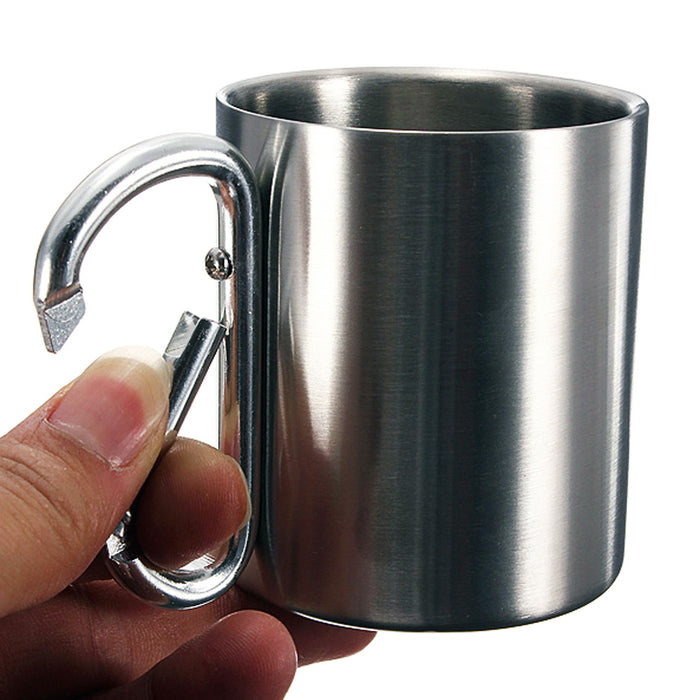 4X Stainless Steel Camping Mug Portable Cup 8oz Hook Handle Carabiner Backpack