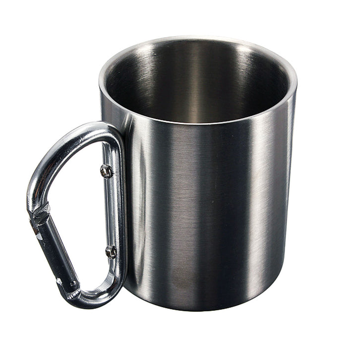 4X Stainless Steel Camping Mug Portable Cup 8oz Hook Handle Carabiner Backpack