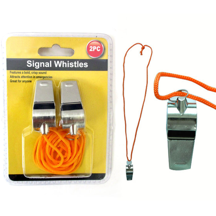 2 Pc Referee Whistle Metal Signal Lanyard Sports Coach Emergency Survival Safety