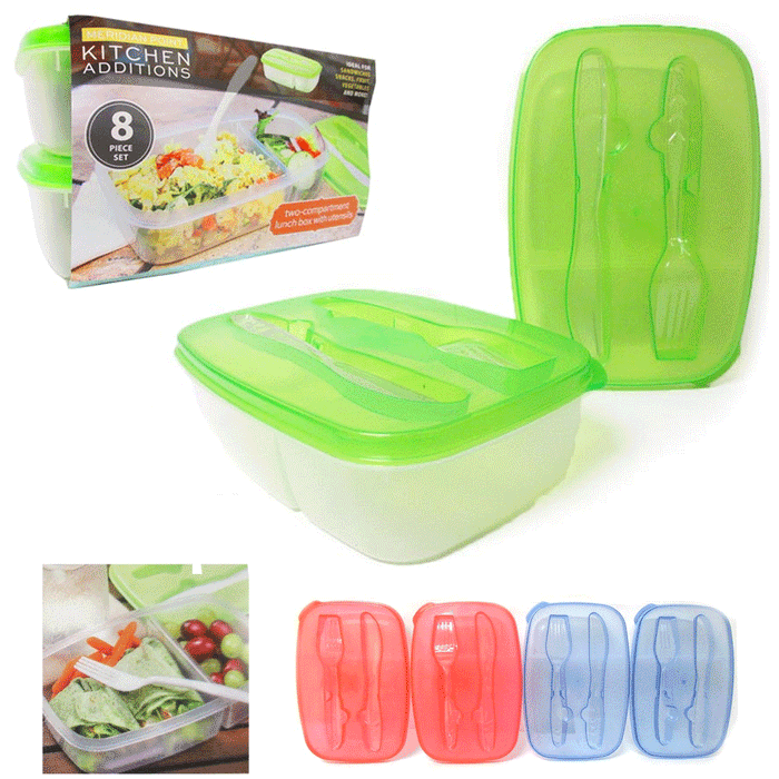 8 Pc Food Storage Container Lunch Plate Box Divided Compartment Utensil Saver