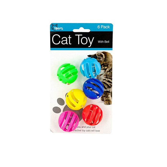 6X Plastic Balls W/ Bells Cat Toys Kitten Puppy Chase Round Play Rattle Colorful