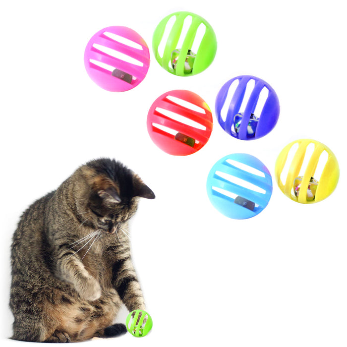 6X Plastic Balls W/ Bells Cat Toys Kitten Puppy Chase Round Play Rattle Colorful