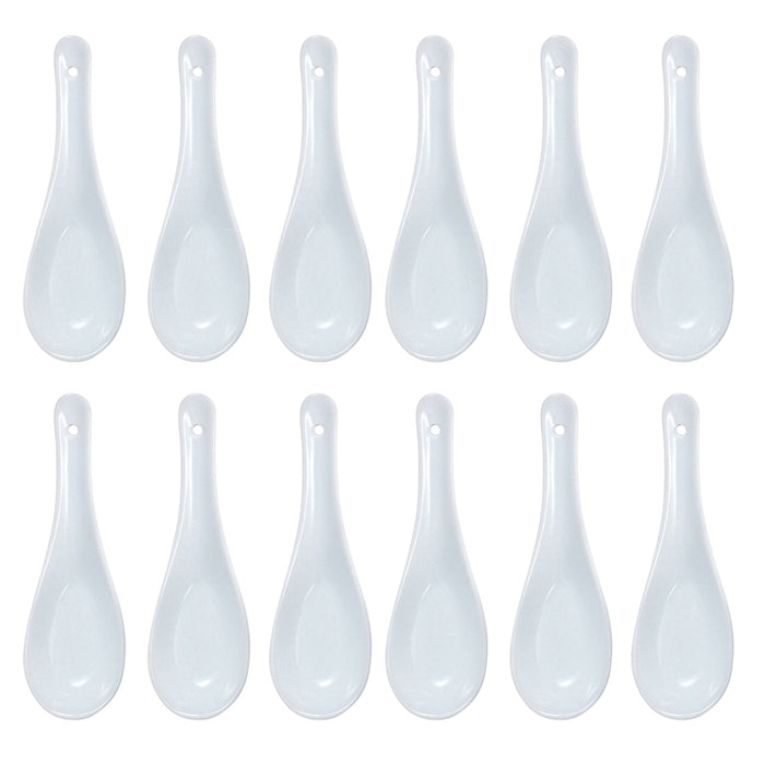 12 Pc Chinese White Ceramic Appetizer Spoon Canape Soup Thai Japanese Noodle