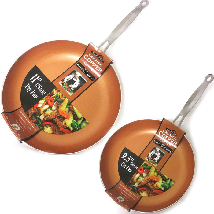 3 Ceramic Copper Coated Non Stick Fry Pan Set Eco PFOA free Cookware 8" 9.5" 11"
