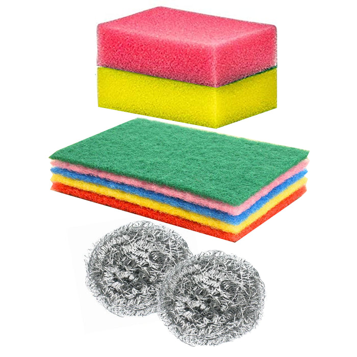 2-Pack 9-Piece Kitchen Scrub Sponge Sets with Storage Baskets