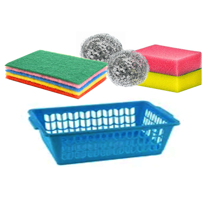 2-Pack 9-Piece Kitchen Scrub Sponge Sets with Storage Baskets