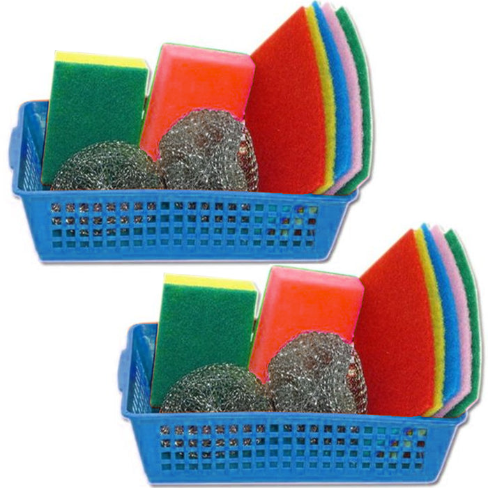 2-Pack 9-Piece Kitchen Scrub Sponge Sets with Storage Baskets