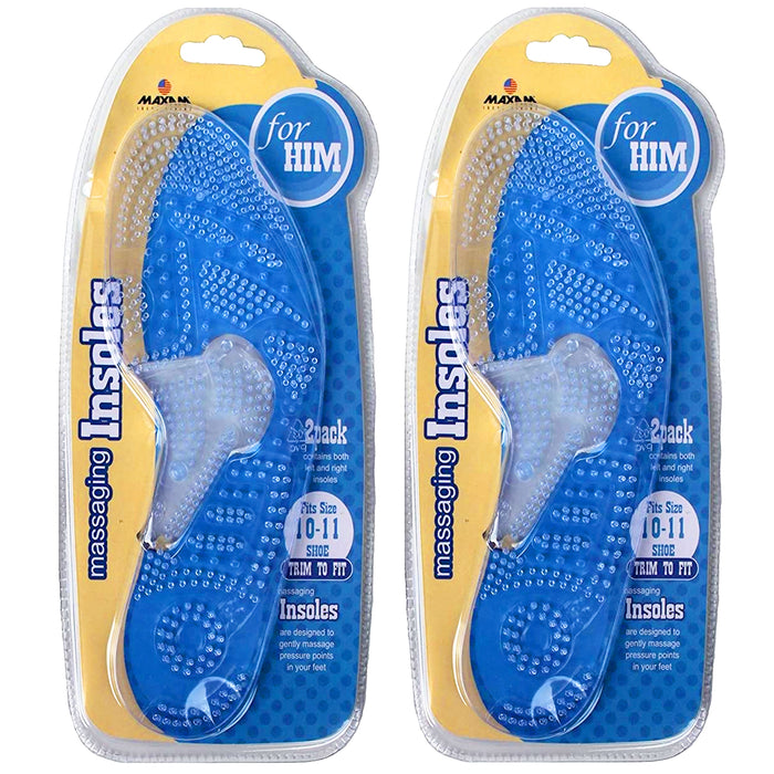 2 Pair Massaging Insoles Orthotic Foot Reflexology Insert Men's Shoe Size 10-11