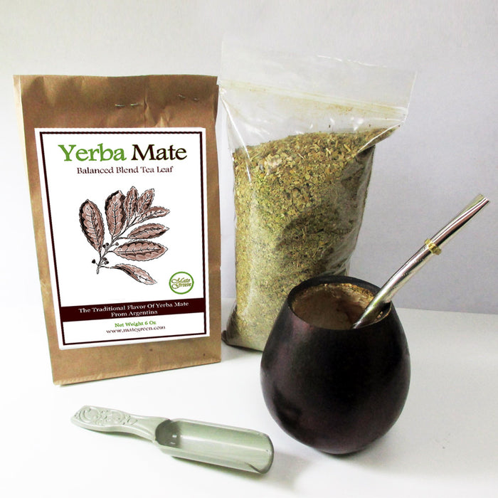 4 Pc Argentina Yerba Mate Tea Gourd Cup Straw Bombilla 6 Oz Leaf Bag Kit Combo