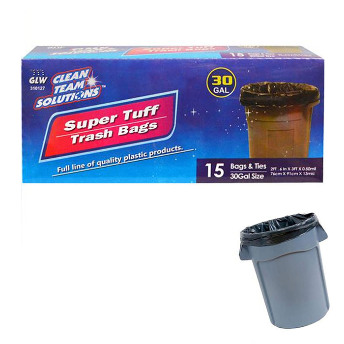 30 Pc Trash Bags 30 Gallon  Large Commercial Strong Garbage Tall Kitchen Yard
