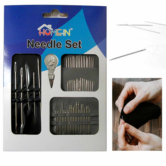 60pc Assorted Self Threading Hand Sewing Needle Set Thread Embroidery Craft Tool