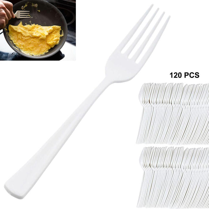 120x Heavy Weight White Plastic Forks BBQ Wedding Party Office Tableware Cutlery