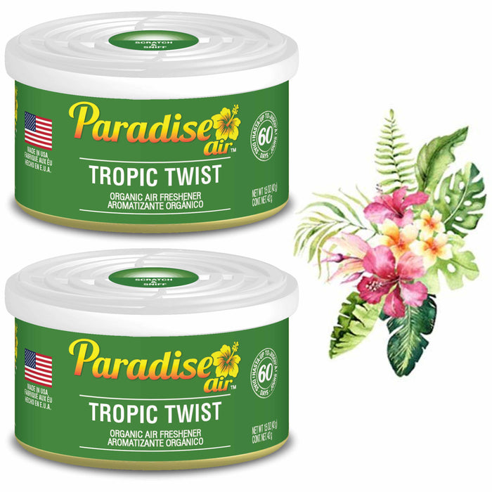 2 Pc Paradise Organic Air Freshener Tropic Twist Scent Fiber Can Home Car Aroma